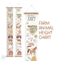 two wooden rulers with farm animals on them and the words how tall is judge?