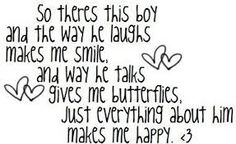 a poem written in black and white with hearts on the bottom right hand corner that says, so there's this boy and he way he he laughs makes me smile