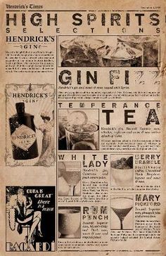 an old newspaper advertisement for high spirits gin fizz with images of different drinks in it