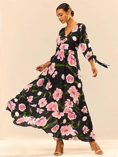 Women's Floral Ruffle Bow V Neck Puff Sleeve Maxi Dress Elegant Stylish Vacation 3/4 Length Sleeve Summer 2024 - $44.99 Half Sleeve Dresses, Floral Ruffle, Light Hair, Maxi Dress With Sleeves, Half Sleeves, Dresses Online, Elegant Dresses, Length Sleeve, Puff Sleeve