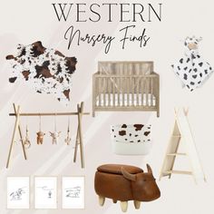 a baby's nursery finds is featured in this image with the words, western nursery finds