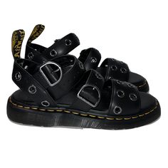 Men's Size 8 / Women's Size 9 Dr. Martens Gryphon Hdw Black Leather Sandals With Straps Dr Marten Sandals Men, Dr Martens Gryphon, Sandals With Straps, Dr Martens Black, Size 8 Women, Black Leather Sandals, Dr Martens Shoes, Martens Shoes, Women's Sandals