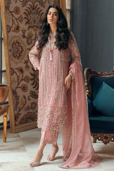 Buy Pakistani Party Dresses-Rose Pink Dress Pakistani For Wedding Party-Pakistani Party Wear With Sequins, Thread, Dabka, Tila, Kora, Stones Embroidery Work In USA, UK, Canada, Australia Visit Now : www.NameerabyFarooq.com or Call / Whatsapp : +1 732-910-5427 Party Salwar Kameez, Rose Pink Dress, Dress Pakistani, Pakistani Formal Dresses, Party Kleidung, Pakistani Wedding Dresses, Stunning Outfits, Indian Wedding Dress, Pakistani Outfits