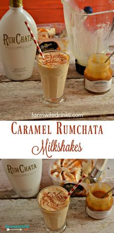 caramel rumchata milkshakes on a table