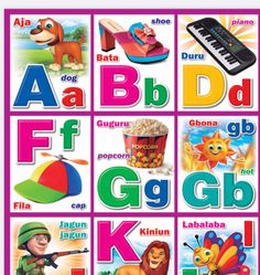 the abc and d poster is shown with pictures of animals, letters, and numbers