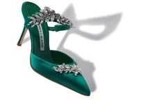 LURUM | Green Satin Crystal Embellished Mules | Manolo Blahnik Lurum Manolo Blahnik, Green Manolo Blahnik, Manolo Blahnik Lurum, Manolo Blahnik Green, Manolo Blahnik Shoes, Women's Mules, Green Wedding Shoes, Bride Shoes, Green Shoes