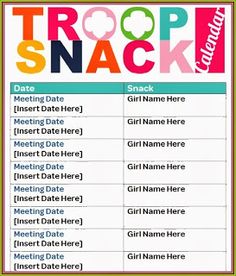 a poster with the words troop snack and other things to do in front of it