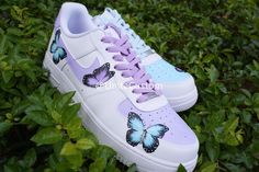 Blue Purple Butterfly, Anime Custom, Unique Shoes, Purple Butterfly, Custom Sneakers, Papua New Guinea, Mozambique