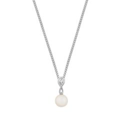 Crafted from quality sterling silver  this exquisite pendant features one lustrous 4-4.5mm cultured Freshwater pearl. This pendant is 10mm long including the bail  is accented by one round diamond  at approximately .01 carat  and hangs from a matching adjustable 22-inch curb chain. Single Pearl Necklace, Infinity Design, Pearl And Diamond Necklace, Infinity Pendant, Jewelry Cleaning Solution, Platinum Jewelry, Filigree Design, Sapphire Jewelry, Curb Chain