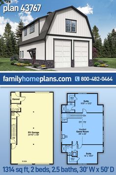 two story house plan with 3 car garage and living room in the back ground level