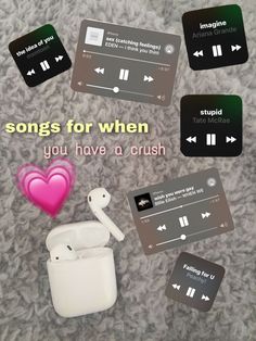 a list of songs to listen to when you have a crush. #lovelife #relationshipfixescommunication #crush #music #musician Songs You Have To Listen To, Songs For When Ur Crushing, Songs For When Ur Crush Likes Someone Else, Songs To Play When You Have A Crush, Love Songs To Listen To, Songs To Listen To On Spotify, Song For When You Have A Crush, Playlist For When You Have A Crush, Music For When You Have A Crush