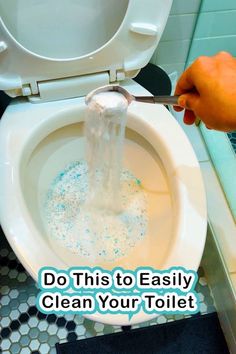 a person is using a plunger to clean a toilet with the words do this to easily clean your toilet