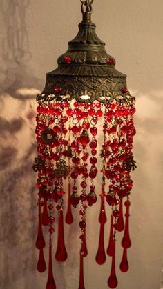 a red chandelier hanging from the ceiling