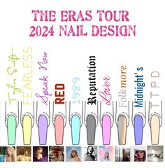 💚💛💜❤️🩵🖤🩷🩶🤎💙🤍 Eras Tour Nails Ttpd, Ears Tour Nails, Taylor Swift Nails Ideas, Taylor Swift Nail Ideas, Eras Tour Nails, Taylor Swift Nails, Taylor Swift Tour Outfits, Nail Time, Swift Tour