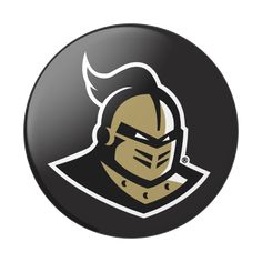 a black and gold button with an image of a man wearing a helmet on it