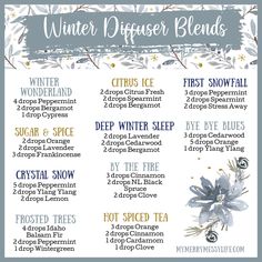 Winter Essential Oil Diffuser Blends, Winter Scents Essential Oils, Winter Diffuser Recipes, Essential Oils For Air Freshener, Home Made Diffuser Oil, Winter Oil Blends, Snow Day Diffuser Blend, Cozy Essential Oil Blends, Cozy Diffuser Blends