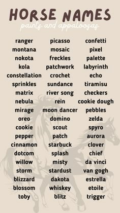 the horse names in different languages