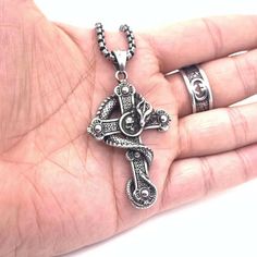 Mens Punk Gothic Skull Dragon Cross Pendant Necklace Retro Biker Jewelry 24" | eBay Biker Skull Jewelry For Gift, Biker Style Skull Jewelry For Gift, Biker Style Skull Jewelry Gift, Cross Pendant Necklace Men, Mens Silver Pendants, Skull Dragon, Necklace Gothic, Biker Jewelry, Rock Jewelry