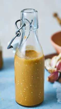 Miso ginger dressing in a glass bottle Miso Recipes, Miso Tofu, Miso Ginger Dressing, White Miso Paste, Miso Recipe, Ginger Miso, Miso Salmon, Tofu Soup