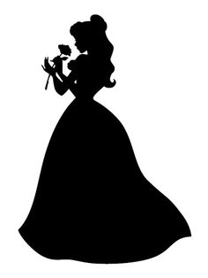 the silhouette of a woman in a dress holding a flower