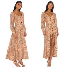 Mara Hoffman X Intermix Silvana Snakeskin Button Front Midi / Maxi Dress New W/ Tags; No Flaws Msrp: $550 Size: 2 Color: Sand Multi Mid-Weight Non-Stretch Weave Python Animal Print Pattern, Long Sleeves, Cropped Above Ankle, V Neck, Front Button Fastening, Button Cuffs, Flap Details 60% Tencel Lyocell/40% Linen Dry Clean Only Partially Lined Made In Usa Sold At Net-A-Porter, Revolve, Shopbop, Saks 5th Ave, Neiman Marcus, Farfetch Pit To Pit: 17.5" Waist: 13.75" Length: 52" Offers Welcome! Sara Dress, Strapless Dresses Short, Skirt Crop, Animal Print Pattern, Linen Midi Dress, Column Dress, Color Sand, Linen Maxi Dress, Cotton Midi Dress