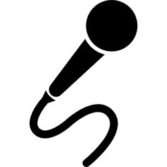 a black and white icon of a microphone with a cord attached to the top of it