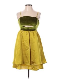 Du Paradis Cocktail Dress Size: X-Small Yellow Dresses - new. 93% POLYESTER, 7% SPANDEX, High/Low, Square, High Low, Sleeveless | Du Paradis Cocktail Dress: Yellow Dresses - Size X-Small Green Sleeveless Mini Dress For Fall, Green Sundress Mini Dress, Sleeveless Mini Dress For Fall Brunch, Cocktail Green Mini Dress, Yellow Cocktail Dress, Cocktail Dress Yellow, Yellow Dresses, Dress Yellow, Yellow Dress