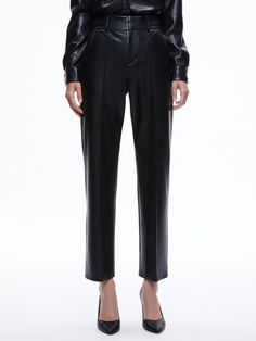 Ming Vegan Leather Ankle Pant In Black Alice And Olivia, High Waisted Trousers, Ankle Pants, Alice Olivia, Get Dressed, Ankle Length, Black Pants, Casual Pants, Leather Skirt