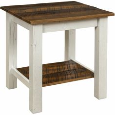 a white and brown wooden table with shelf