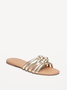 Knotted Puff Slide Sandals | Old Navy Open Toed Heels, Slide Sandals, Old Navy, Leather Upper, Slippers, Faux Leather, Women Shoes, Sandals, Navy