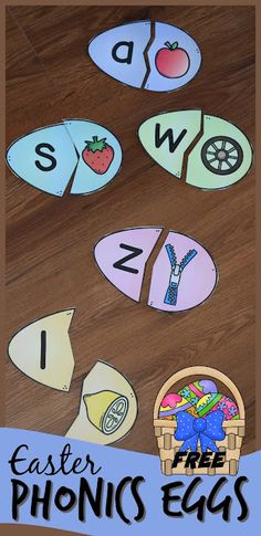 an easter themed printable game for kids to practice phonicic letters and numbers