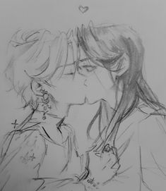 a drawing of two people kissing each other