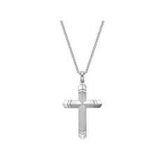 Showcase the strength of your faith with this elegant stainless steel cross pendant necklace. Showcase the strength of your faith with this elegant stainless steel cross pendant necklace.Click on this JEWELRY & WATCHES GUIDE to learn about fit, styles, materials and more! Pendant size: 2.2"L x 1.26"W Chain length: 24 in. Chain type: box Metal: stainless steel Finish: satin Packaging: boxed Please note, due to the high value of this item, a signature may be required upon delivery. Size: 24". Gend Stainless Steel Cross Pendant Necklace For Faith, Classic Stainless Steel Jewelry With Cross Pendant, Elegant Stainless Steel Cross Pendant Necklace, Elegant Stainless Steel Cross Necklace, Engraved Stainless Steel Cross Necklaces, Silver Stainless Steel Cross Necklace, Engraved Stainless Steel Cross Pendant Necklace, Engraved Stainless Steel Cross Necklace, White Gold Stainless Steel Crucifix Necklaces