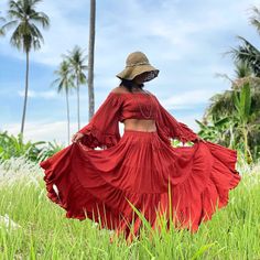 "Photoshoot Outfit, Photoshoot Clothing, Boho Skirt, Bohemian Skirt Tiered full circle long skirt made from unbleached and undyed raw cotton in off-white color. Sizing: Made in one size to fit S to XL / US: 4/6/8/10/12/14 Measurement; Elastic waist 24-40\" Hip max 50\" Length 41\" Bottom hem circumference 100\" **Model is a size US 6. 33\" bust, 36\" hip. 165 cm tall** Description: Stunningly beautiful maxi full circle skirt made from raw cotton material. Lined with the same fabric to knee level Red Flared Maxi Skirt For The Beach, Red Flared Maxi Skirt For Beach, Relaxed Red Maxi Skirt For Beach, Flowy Bohemian Skirt In Solid Color, Bohemian Style Solid Color Gathered Maxi Skirt, Solid Bohemian Maxi Skirt With Gathered Detail, Bohemian Solid Color Gathered Maxi Skirt, Solid Bohemian Ruffled Skirt, Bohemian Solid Color Flared Maxi Skirt