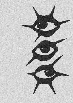 an image of three eyes with spikes coming out of the center and one eye in the middle