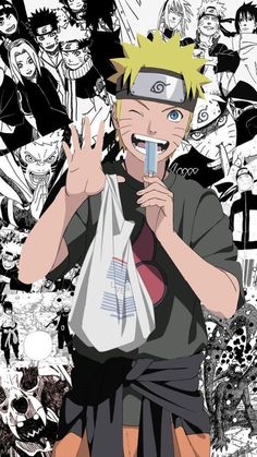 naruto is holding up his hand while posing for the camera