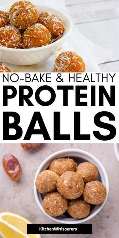 no - bake and healthy protein balls with lemons in the background