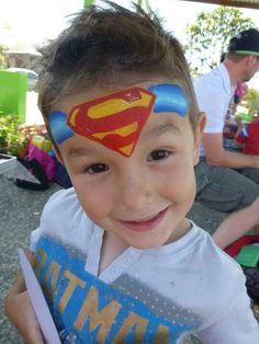 face paint superman superhero half face boys Superman Face Painting, Superman Birthday, Batman Birthday Party, Spiderman Birthday Party, Face Paints