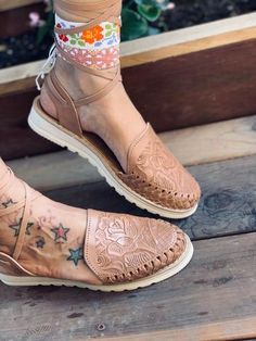 Spring Brown Hand Tooled Huarache Sandals, Spring Leather Huarache Sandals Hand Tooled, Casual Hand-tooled Leather Huaraches, Artisan Hand-tooled Huarache Sandals For Summer, Hand Tooled Closed-toe Huaraches For Spring, Mia Sandals, Karen Black