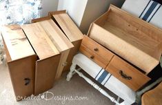 an old dresser is turned into a desk