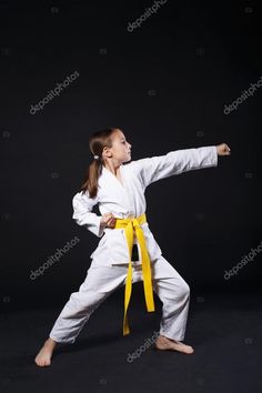 Sport For Kids, Karate Suit, Full Body Portrait, Body Portrait, White Uniform, Caucasian People, Art Sport, Yellow Belt, Martial Art