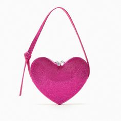 Genuine Zara New With Tag Color: Fuchsia Perfect Bag For Your Barbie Ensemble. Rhinestone Fabric, Zip Closure. Perfect Size For Going Out While Still Holding The Essentials Trendy Pink Shoulder Bag With Rhinestones, Pink Heart-shaped Shoulder Bag For Party, Pink Heart Purse, Zara Tote Bags, Pink Heart-shaped Evening Shoulder Bag, Pink Heart-shaped Evening Bag, Zara Handbags, Black Bucket Bag, Rhinestone Fabric