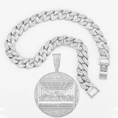 Unite Faith and Fashion with the Iced Out Last Supper Pendant Cuban Necklace. Looking for a stylish piece of jewelry that will showcase your faith while keeping up with the latest fashion trends? Look no further than the Iced Out Last Supper Pendant Cuban Necklace. This stunning necklace features a beautifully designed pendant that depicts the iconic Last Supper scene, expertly crafted with premium materials to ensure that it sparkles and shines for years to come. This is perfect for religious a Hip Hop Jewelry Men, Men Chain, Cuban Necklace, Hip Hop Bling, Cuban Link Necklace, Silver Chain For Men, The Last Supper, Church Events, Jewelry Men