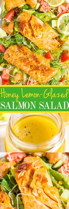 honey lemon glazed salmon salad with mustard dressing