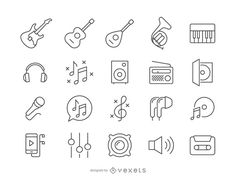 the line icons for music and sound