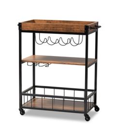 a wooden and metal cart with two shelves