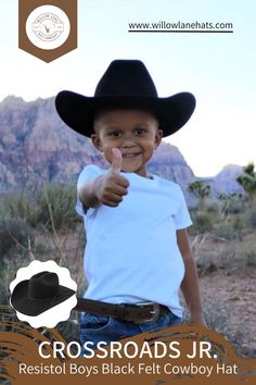 Resistol Boys Black Felt Cowboy Hat - Crossroads Jr.