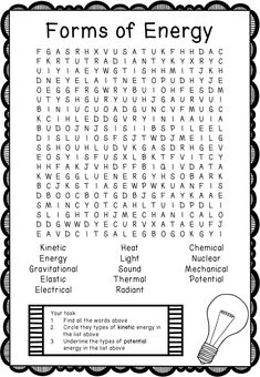 types of energy wordsearch for middle school \ Wordsearch for low literacy \ education resources for Australian science teachers Heat Light Sound Energy Activities, Types Of Energy Worksheet, Energy Science Activities, Forms Of Energy Worksheet, Forms Of Energy Activities, Energy Activities For Kids, Teaching Energy, Middle School Chemistry, Forms Of Energy