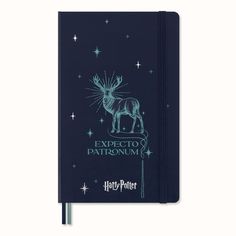 a harry potter notebook with an image of a moose on the front and stars in the back