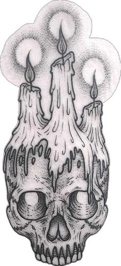 a drawing of a skull with candles on it